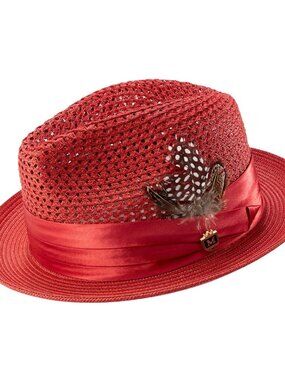 Montique Mens Fedora Hat H-34 Crimson Mesh NWT